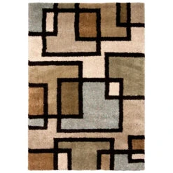 Wild Weave Huffing Tan And Blue Blocks 5 X 8 Rug