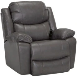 Franklin Sherman Gray Leather Power Rocker Recliner