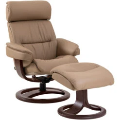 Nordic Latte Leather Lounger With Ottoman