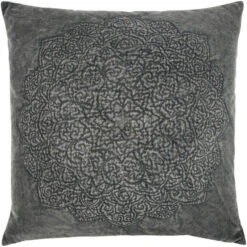 Elevated Chic Charcoal Velvet Embossed Medallion Pillow