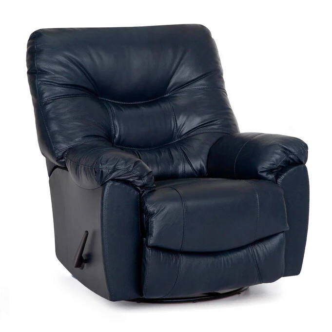 Franklin Yogi Navy Leather Swivel Recliner